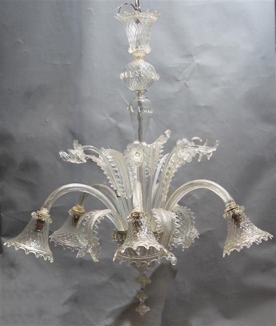 A 20th century Venetian glass six light chandelier, drop 3ft 8in. diameter 3ft